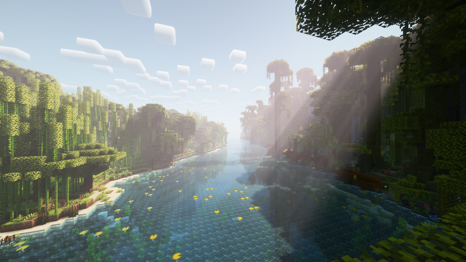 A scenic river in Minecraft
